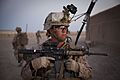 U.S. Marine Corps Sgt. Ryan Burks, a squad leader with Fox Company, 2nd Battalion, 8th Marine Regiment, Regimental Combat Team 7, provides security during a mission rehearsal at Camp Bastion, Helmand province 130527-M-QZ858-089