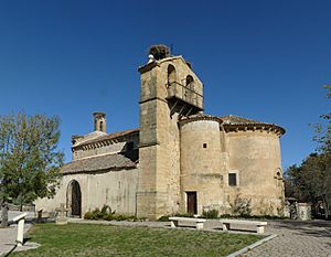View of the romanesque church of San Vicente Mártir, Pelayos del Arroyo (Segovia, Spain).