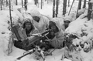 A Finnish Maxim M-32 machine gun nest during the Winter War