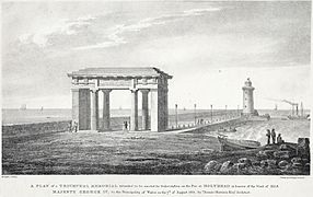 A plan of a triumphal memorial intended to be erected by subscription on the pier at Holyhead - in honour of the visit of His Majesty George IV, to the principality of Wales on the 7th. of August 1821, by Thomas Harrison Esq. Architect