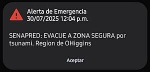Alerta de emergencia tsunami Región de O'Higgins (30 de julio de 2025)