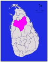 Area map of Anuradhapura District, located somewhat to the north of the centre of the country, in the North Central Province of Sri Lanka