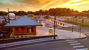 Attleboro Intermodal Transportation Center at sunset, September 2014
