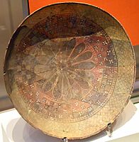Bowl from Tell Aprachiyah, Iraq. The bowl was found fragmented, and the pieces were scattered over the floor before the building was slight. 6000-5000 BCE. British Museum