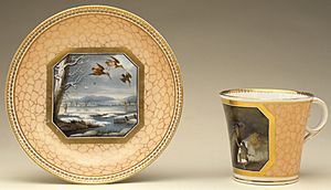 Cabinet Cup and Saucer- 'Worm Fishing' and 'Snipe Shooting' LACMA 55.100.2a-b