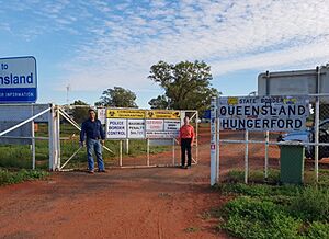 Charleville Police conduct border control on the border between Queensland and New South Wales at Hungerford during COVID-19, 2020 01