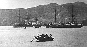 Chinese fleet at anchor the night before the battle of Fuzhou 1884.jpg