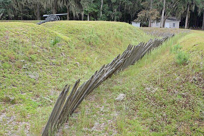Ditch with wooden spikes at Fort McAllister, GA, US