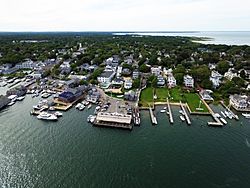 Edgartown Harbor, with the Edgartown Memorial Wharf (center)