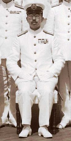 Emperor Hirohito of Japan or the Shōwa Emperor on the ship Musashi 1943-06-24, from- 島村信政5 (cropped)