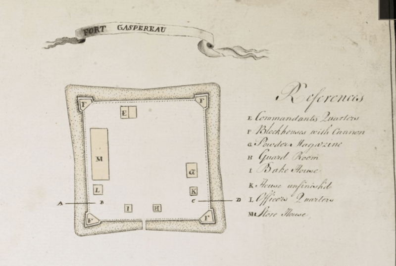 Image Fort Gaspereau by John Brewse (inset of A map of the surveyed