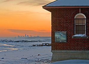 Winter view of Cleveland's skyline from Huntington Beach