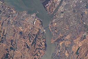 ISS067-E-156284 Carquinez Bridge and vicinity, including Crockett, California and part of Vallejo, California