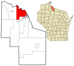 Location in Iron County and the state of Wisconsin.