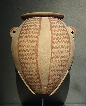 Jar with Zigzag Panels - Egypt, El Adaima, Predynastic Period, Naqada II, c. 3500-3300 BC, pottery, painted - Brooklyn Museum - Brooklyn, NY - DSC08697