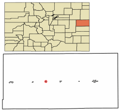 Location of Vona in Kit Carson County, Colorado.