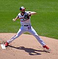 Lucas Giolito pitching for the Chicago White Sox in 2019 (cropped)