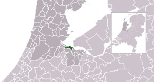 Highlighted position of Muiden in a municipal map of North Holland