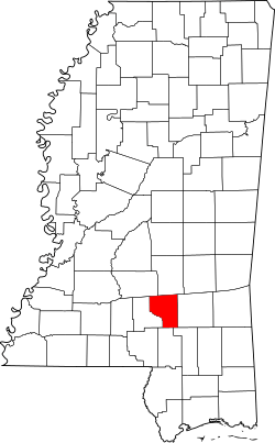 Location of Covington County, Mississippi (in which Hot Coffee, MS is located)