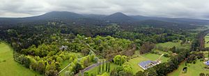 Mt Macedon as seen from the air 100m up on a misty spring afternoon