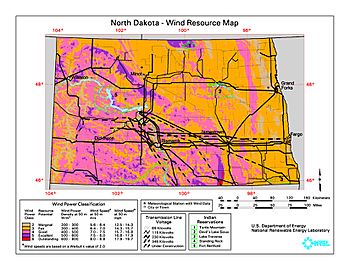 North Dakota wind resource map 50m 800