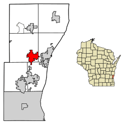 Location of Saukville in Ozaukee County, Wisconsin.