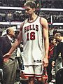 Paul Gasol high five with Stryde at the end of the Chicago Bulls game (cropped)