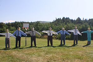Scarecrows of world leaders at Joe's Scarecrow Village