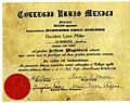 Sheepskin diploma from Mexico City College, 1948 (in Latin)