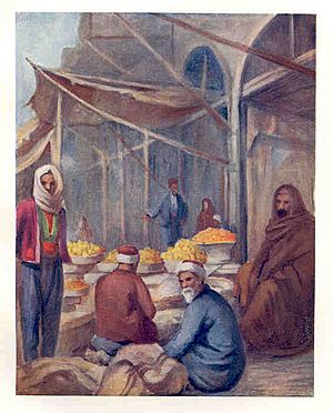 Syria THE FRUIT BAZAAR. DAMASCUS. 1908. Old Vintage Color Print.