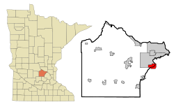 Location of the city of Hanoverwithin Wright and Hennepin Countiesin the state of Minnesota