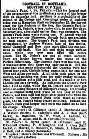 1885–86 Scottish Cup 1st Round, Queen's Park 16–0 St Peter's, The Sportsman, 1 September 1885