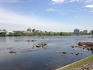 2014-05-12 12 17 50 View of the "Falls of the Delaware" and downtown Trenton, New Jersey from Morrisville, Pennsylvania