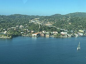 Aerial view of Coxen Hole, Roatan