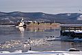 Barge in frozen Newburg Bay on the Hudson River