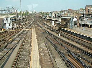 Clapham Junction Railway Station - Acute end of the Railway Junction - London - 240404