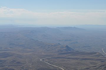A photo of the Delaware Mountains from the north in the Guadalupe Mountains