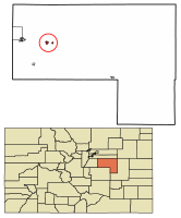 Location of Kiowa in Elbert County, Colorado.