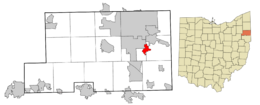 Location of Poland in Mahoning County, Ohio.