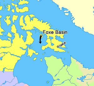 Map indicating Foxe Basin, Nunavut, Canada