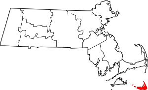 Map of Massachusetts highlighting Nantucket County