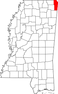 Map of Mississippi highlighting Tishomingo County