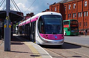 Midland Metro tram no. 20 on display at St. Georges, Bilston Street, Wolverhampton, geograph-4026763-by-P-L-Chadwick