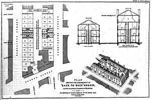Plans an pictures of back-to-back houses in Nottingham. Wellcome L0011651