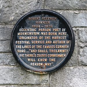 Plaque to Robert Hawker in Charles Church Plymouth