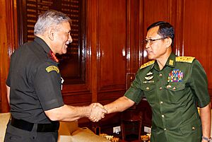 The Deputy Commander-in-Chief, Myanmar Defence Services & Commander-in-Chief (Army), Vice Senior General Soe Win meeting the Chief of Army Staff, General Bipin Rawat, in New Delhi on September 18, 2018