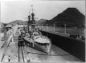 U.S.S. Arizona in lock, Panama