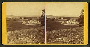 View of the Massachusetts Agricultural College, showing fields and the plant house, by Lovell, J. L. (John Lyman), 1825-1903
