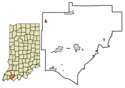 Location of Elberfeld in Warrick County, Indiana.