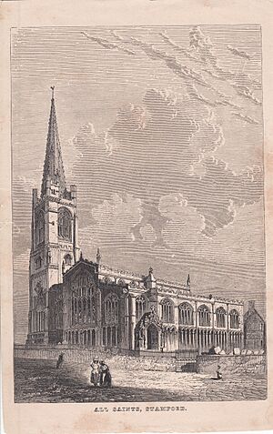 All Saints, Stamford Church Antique Book Plate Print Illustration Lincolnshire